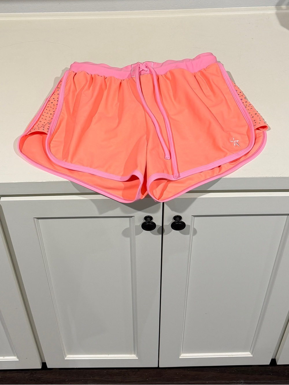 Women's Neon Coral Athletic Shorts with Pink Trim